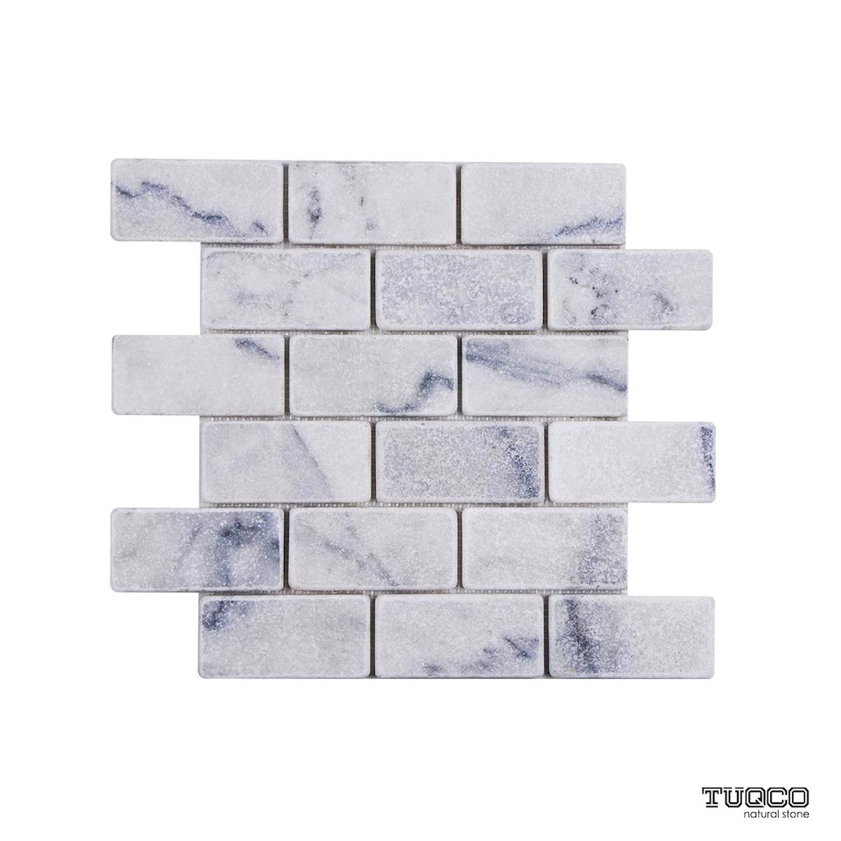 Tuqco Doğal Taş Fileli 5cm x 10cm Carrara Eskitme Mermer Mozaik Banyo