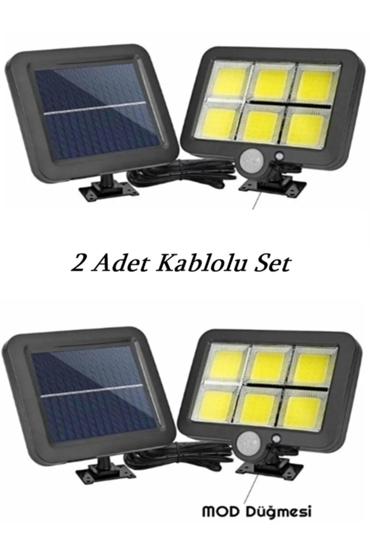 2 Adet 120 Cob Led Kumandalı Solar Panel Güneş Enerjili 3 Mod Duvar