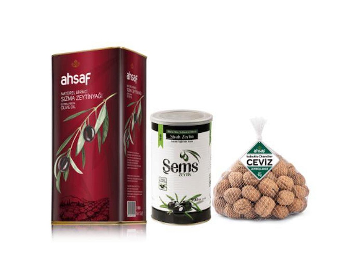 Natürel Birinci Zeytinyağı 5 lt Teneke Kutu Şems Siyah Zeytin 900 Gr