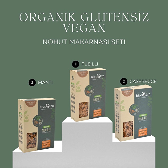 Organik Glütensiz Vegan Nohut Makarna Seti 3 Paket x 200 g Fiyatları ve