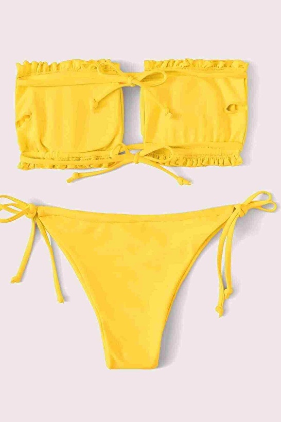 Angelsin Brezilya Model Büzgülü Bağlamalı Bikini Üstü Sarı Fiyatları ve