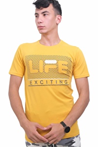 Erkek Bisiklet Yaka Life Sarı Tişört