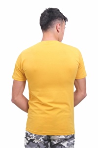 Erkek Bisiklet Yaka Life Sarı Tişört