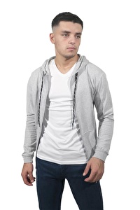 Erkek Kapüşonlu Fermuarlı Kampanya Açık Gri Sweatshirt