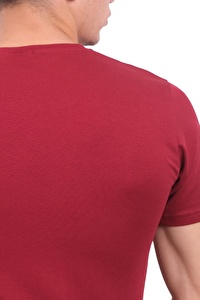 Erkek Bisiklet Yaka Life Bordo Tişört