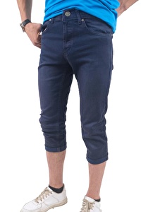 Erkek Diz Altı Sportwear Eskitme Mavi Kot Kapri-2