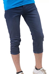 Erkek Diz Altı Sportwear Eskitme Mavi Kot Kapri-2