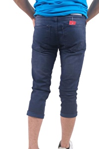 Erkek Diz Altı Sportwear Eskitme Mavi Kot Kapri-2