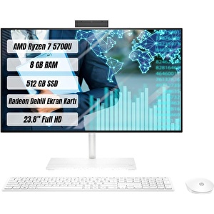 Hp 24-CB0002NT Amd Ryzen 7 5700U 8 GB 512 GB SSD 23.8" Fhd Freedos All In One 5A9B7EA