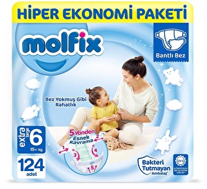 Molfix Bebek Bezi 6 Beden Extra Large Hiper Ekonomi Paketi 124 Adet