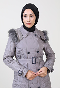 GRİ Düğme Kapamalı Kemerli Kapitone Manto 2212004