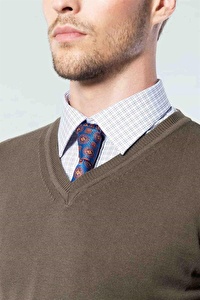 Tudors Slim Fit Dar Kesim V Yaka Pamuklu Erkek Kaz