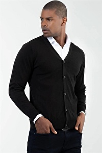 Tudors Slim Fit Dar Kesim Düğmeli Düz Pamuk Erkek Hırka