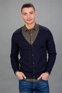 Tudors Slim Fit Dar Kesim Düğmeli Düz Pamuk Erkek Hırka