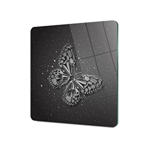 Decovetro Cam Kesme Tahtası Kare Black Kelebek Desenli