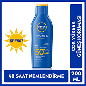 NIVEA Sun SPF50+ Güneş Koruyucu & 48 Nemlendirici Güneş Losyonu 200 ml,Çok Yüksek Güneş Koruması