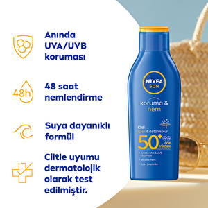 NIVEA Sun SPF50+ Güneş Koruyucu & 48 Nemlendirici Güneş Losyonu 200 ml,Çok Yüksek Güneş Koruması