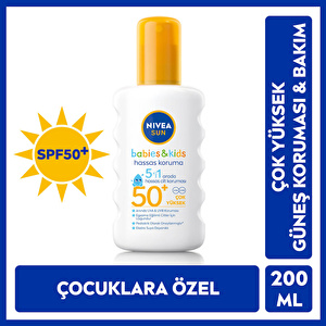 NIVEA Sun Bebek SPF50+ Koruma & Bakım Hassas Cilt  Çocuk Güneş Kremi 200 ml Sprey,Çok Yüksek Güneş Koruması