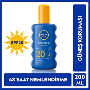 NIVEA Sun SPF20 Güneş Koruyucu & 48 Nemlendirici Güneş Kremi 200 ml Sprey,Anında UVA/UVB Koruması