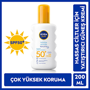 NIVEA Sun SPF 50+ Hassas Anında Koruma Güneş Kremi 200 ml Sprey,Çok Yüksek Güneş Koruması