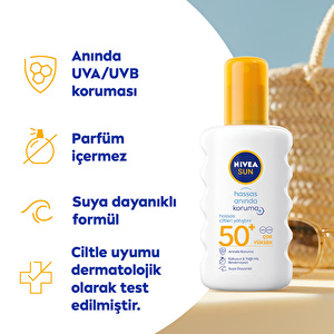 NIVEA Sun SPF 50+ Hassas Anında Koruma Güneş Kremi 200 ml Sprey,Çok Yüksek Güneş Koruması