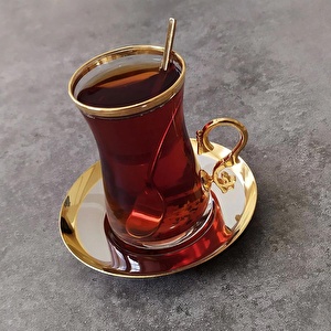 Paşabahçe Heybeli Kulplu Çelik Tabaklı Çay Seti-6 Kişilik