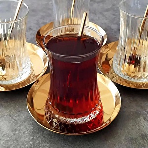 Paşabahçe Elysia Gold Çelik Tabaklı Çay Takımı -6 Kişilik