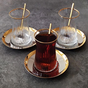Paşabahçe Nova Gold Çelik Tabaklı Çay Takımı -6 Kişilik