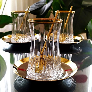 Paşabahçe Lizbon Gold Çelik Tabaklı Çay Seti- 18 Parça