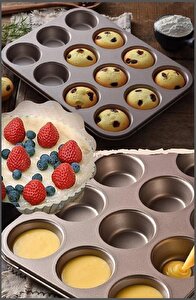Muffin Kalıbı 12'li Kek Pasta Kurabiye Cupcake Lüx Muffin Kalıbı Kek Çörek Fırın Kapsülü Tepsisi
