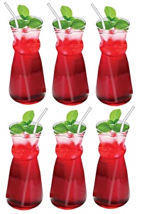 6 lı Pipetli Cam Karaf Bardak 300 ml Sıcak Soğuk Cam Meşrubat Bardağı Süt Bardağı Limonata Bardağı