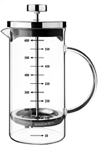 Borosilikat French Press Ölçekli Bitki Çayı Demliği Kahve Çay Demleme Cam Kulplu  600 ml.