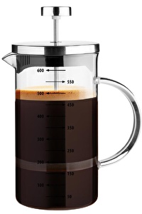 Borosilikat French Press Ölçekli Bitki Çayı Demliği Kahve Çay Demleme Cam Kulplu  600 ml.