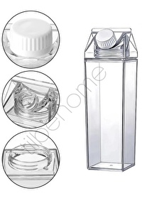 Lüx Mika Süt Kutusu Tasarımlı Su Kahve İçecek Şişesi Şeffaf Gıda Sınıfı Kahve Sunum Bardağı 500 ml.