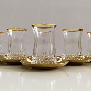 Paşabahçe 42361 Lizbon Çay Bardak Gold Tabak Takımı- 6 Kişilik