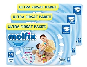 Molfix Bebek Bezi Ultra Fırsat Paketi Maxi 4 No 100 lü x 3 Adet