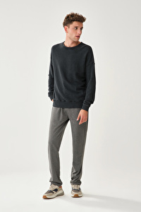 Bisiklet Yaka Ribanalı Lacivert Sweatshirt