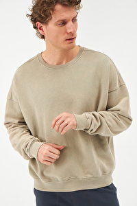 Bisiklet Yaka Bol Kesim Yeşil Sweatshirt