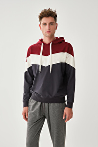 Kapüşon Üç Renkli Tasarım Lacivert Sweatshirt