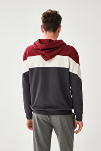 Kapüşon Üç Renkli Tasarım Lacivert Sweatshirt