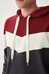 Kapüşon Üç Renkli Tasarım Lacivert Sweatshirt