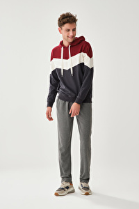 Kapüşon Üç Renkli Tasarım Lacivert Sweatshirt