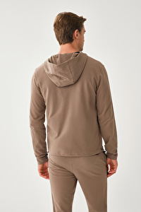 Kapüşon Fermuarlı Bel Lastikli Kahverengi Sweatshirt