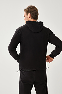 Kapüşon Fermuarlı Bel Lastikli Siyah Sweatshirt