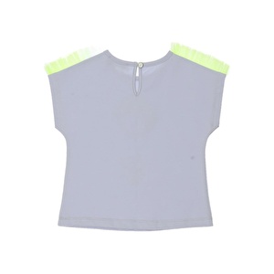 Kız Bebek Kolu Tül Detaylı Baskılı Kısa Kollu T-shirt