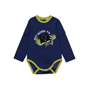 Erkek Bebek Önü Baskılı ÇıtÇıtlı Uzun Kollu T-Shirt