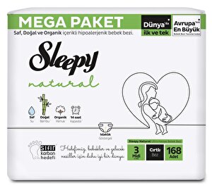 Sleepy Natural 3 Numara Mega Fırsat Paketi 168 Adet Bebek Bezi