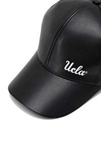 CERRITOS Siyah Cap-Suni Deri Nakışlı Unisex Şapka