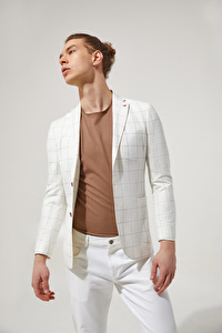 Ds Damat Slim Fit Beyaz Kumas Ceket 2HC04OTLT494M