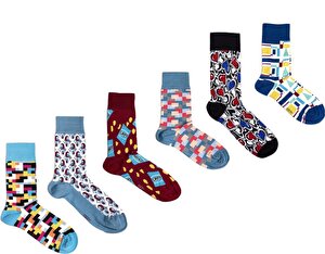 6' Lı Organik Pamuklu Dikişsiz Erkek Çok Renkli Desenli Çorap